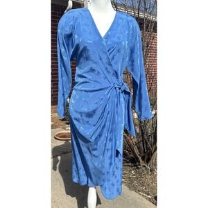 Vtg 80s Wrap Waist Dress Womens Small Disco Retro Lizzy & Johnny Shoulder Pads
